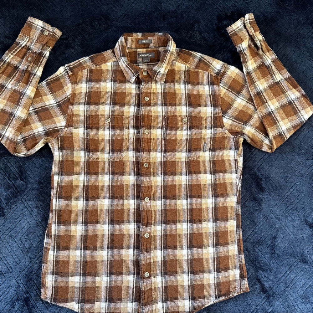 Eddie Bauer Brown and Cream Casual Button Down Shirt